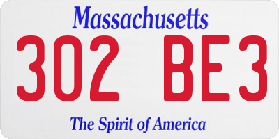 MA license plate 302BE3