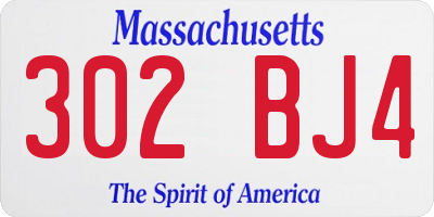 MA license plate 302BJ4