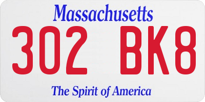 MA license plate 302BK8