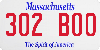 MA license plate 302BO0