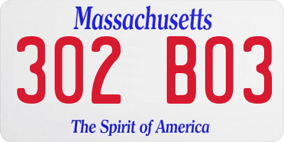 MA license plate 302BO3