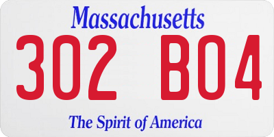 MA license plate 302BO4