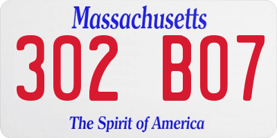 MA license plate 302BO7