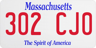 MA license plate 302CJ0