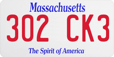 MA license plate 302CK3