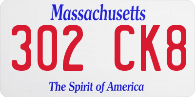 MA license plate 302CK8