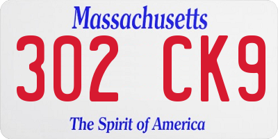 MA license plate 302CK9