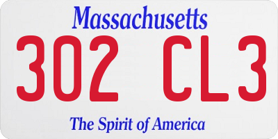 MA license plate 302CL3