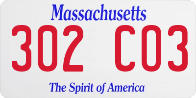 MA license plate 302CO3