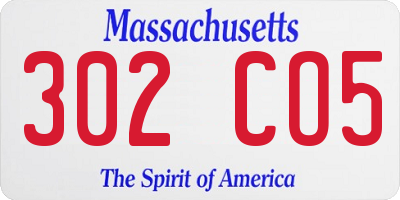 MA license plate 302CO5