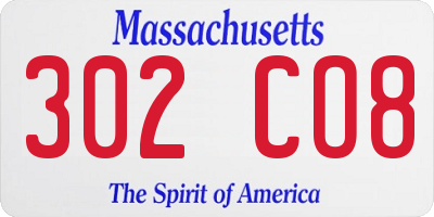 MA license plate 302CO8