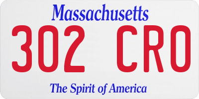 MA license plate 302CR0