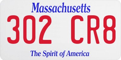 MA license plate 302CR8