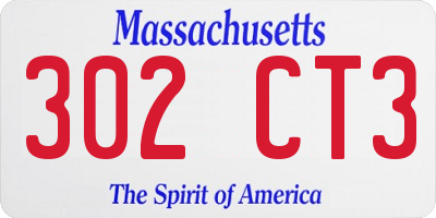 MA license plate 302CT3