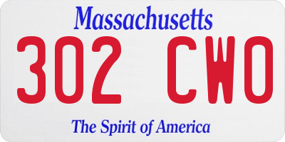 MA license plate 302CW0