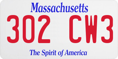 MA license plate 302CW3