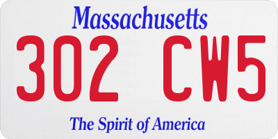 MA license plate 302CW5