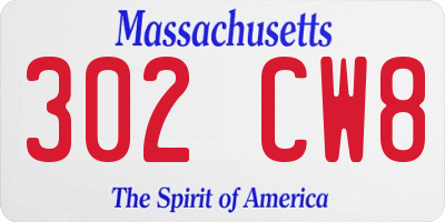 MA license plate 302CW8
