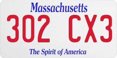 MA license plate 302CX3