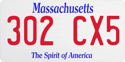 MA license plate 302CX5