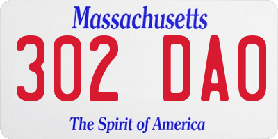 MA license plate 302DA0