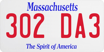MA license plate 302DA3