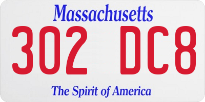 MA license plate 302DC8