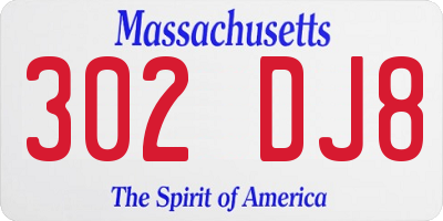 MA license plate 302DJ8