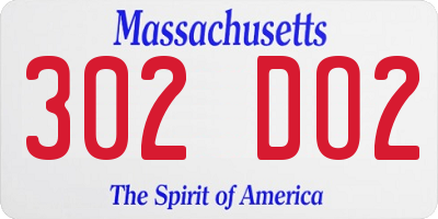 MA license plate 302DO2