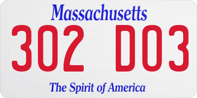 MA license plate 302DO3