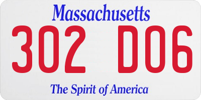 MA license plate 302DO6