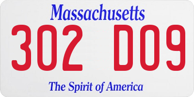 MA license plate 302DO9