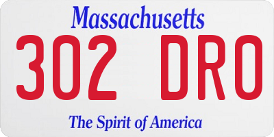 MA license plate 302DR0