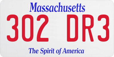 MA license plate 302DR3
