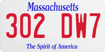 MA license plate 302DW7
