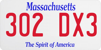 MA license plate 302DX3