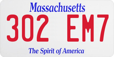 MA license plate 302EM7