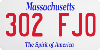 MA license plate 302FJ0