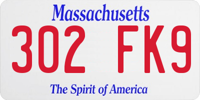 MA license plate 302FK9