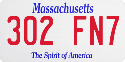 MA license plate 302FN7