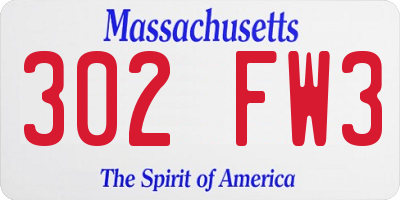 MA license plate 302FW3