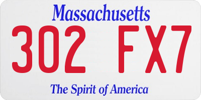 MA license plate 302FX7