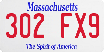 MA license plate 302FX9
