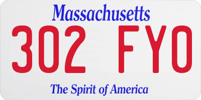 MA license plate 302FY0