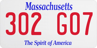 MA license plate 302GO7