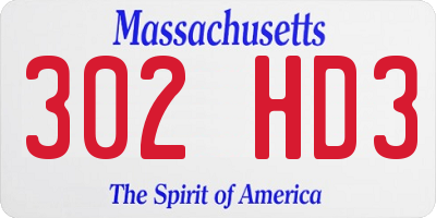 MA license plate 302HD3