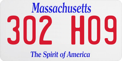 MA license plate 302HO9