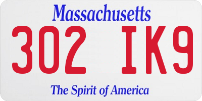 MA license plate 302IK9