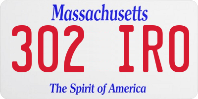 MA license plate 302IR0