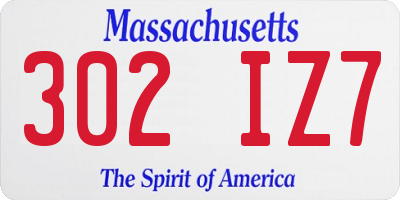 MA license plate 302IZ7